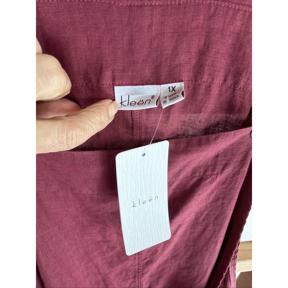 NWT Kleen Red Oversized Linen Wide Leg Short Jumper Overalls #5-0855 Size XS - Picture 7 of 7